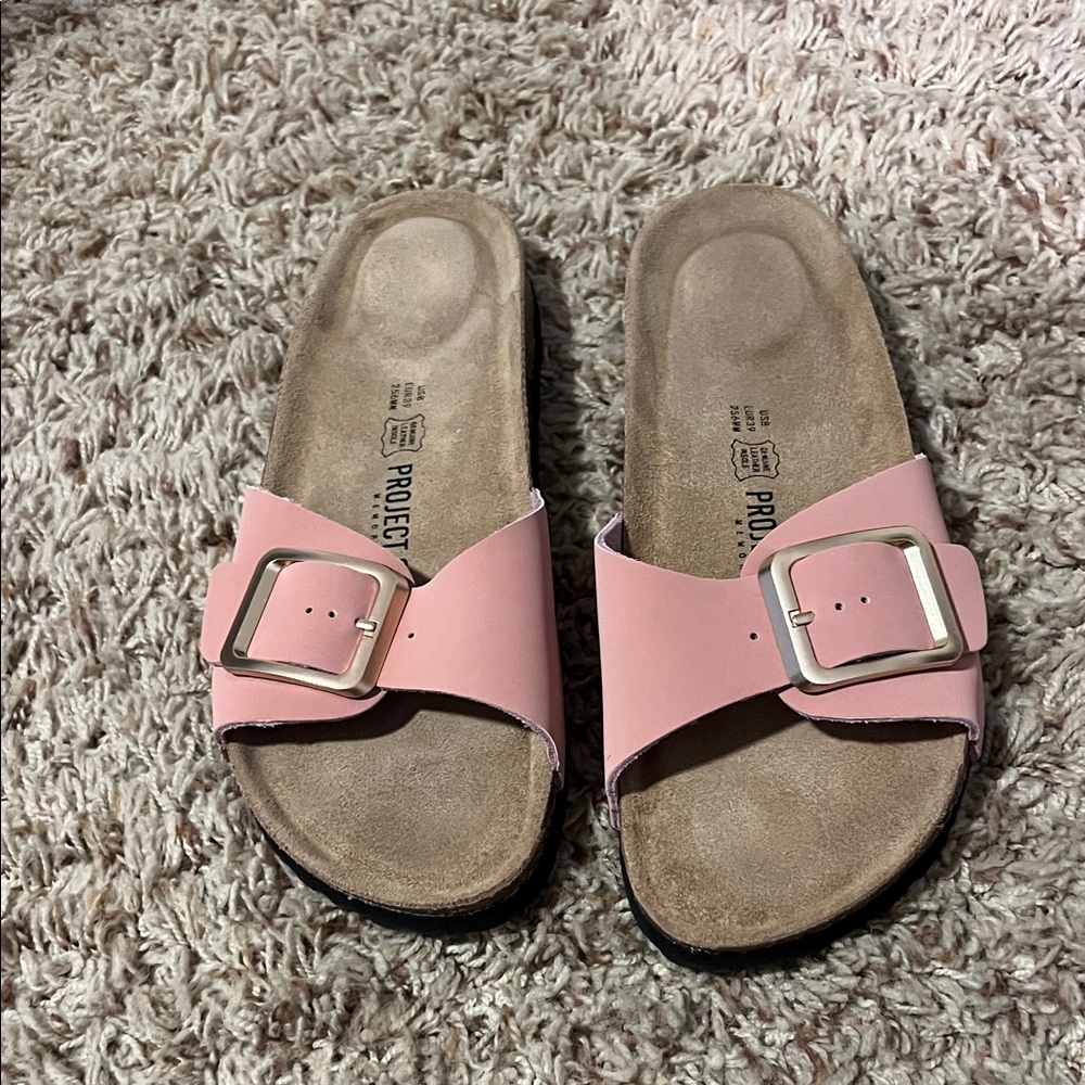 Project Plum Women's Pink Single-Buckle Slide Sandals